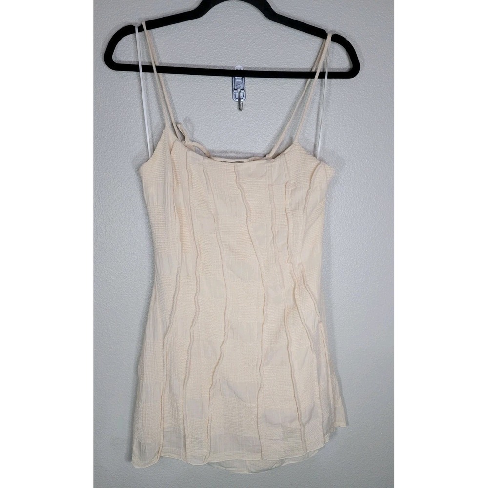 Le Lis Textured Mini Dress Cream Adjustable Strap Smocked Medium